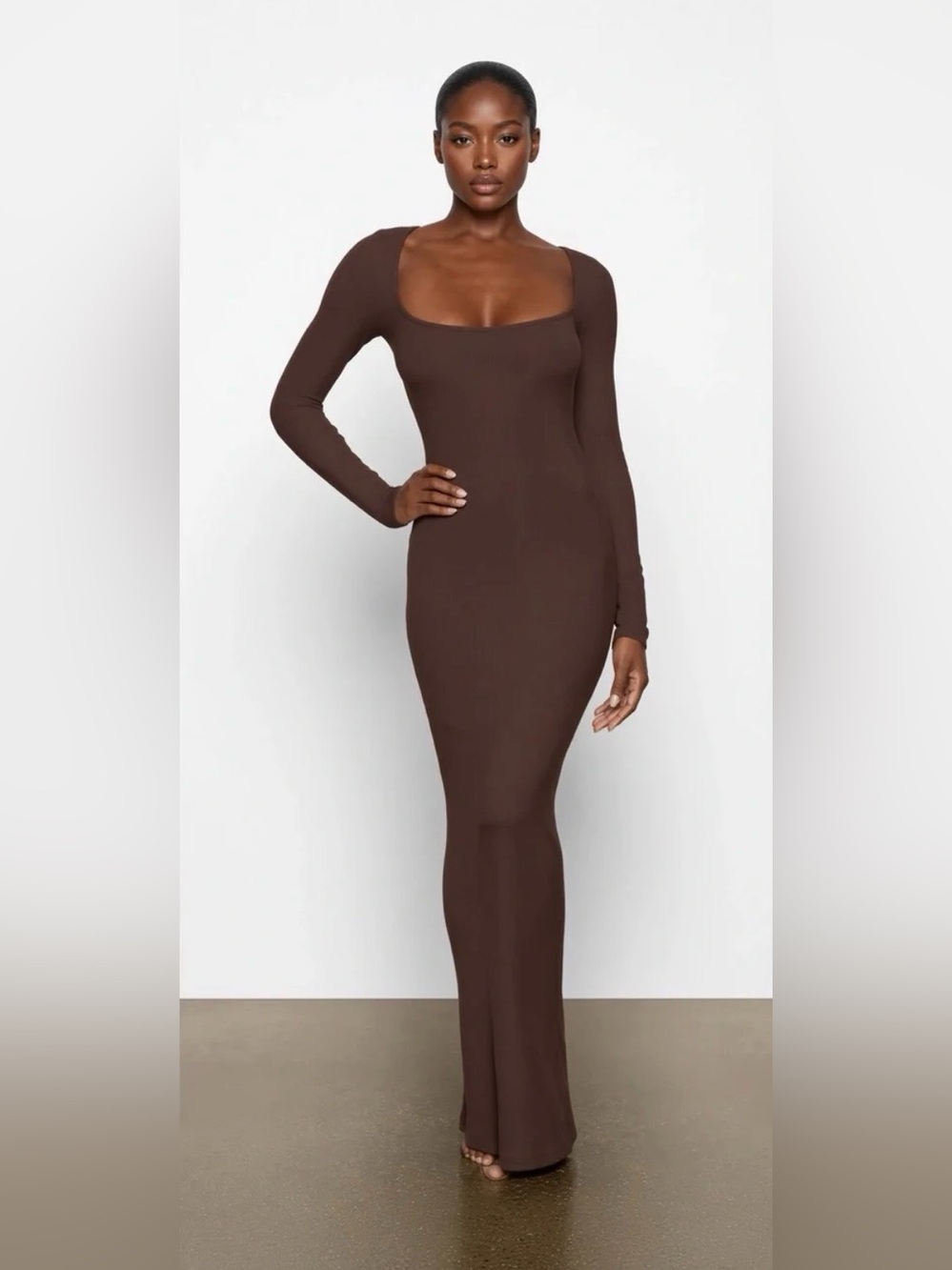 SKIMS Soft Lounge Long Sleeve Maxi Dress Cocoa M